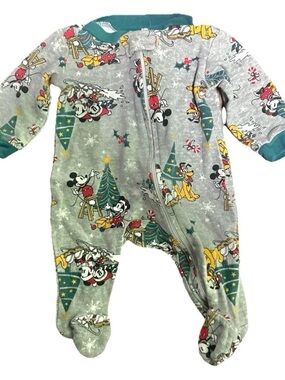 Disney Mickey Minnie Mouse Christmas Holiday Footie Pajamas Size Newborn
